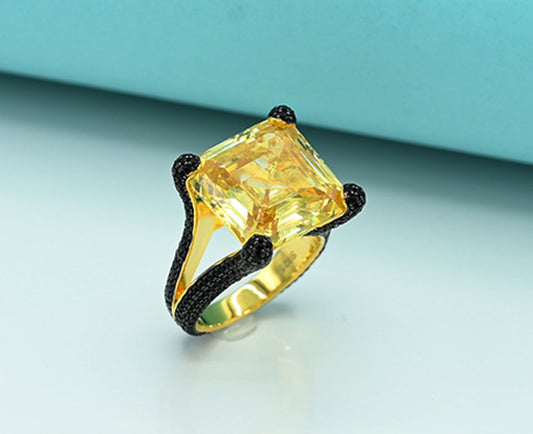 Topaz & Black Zircon Ladies Ring