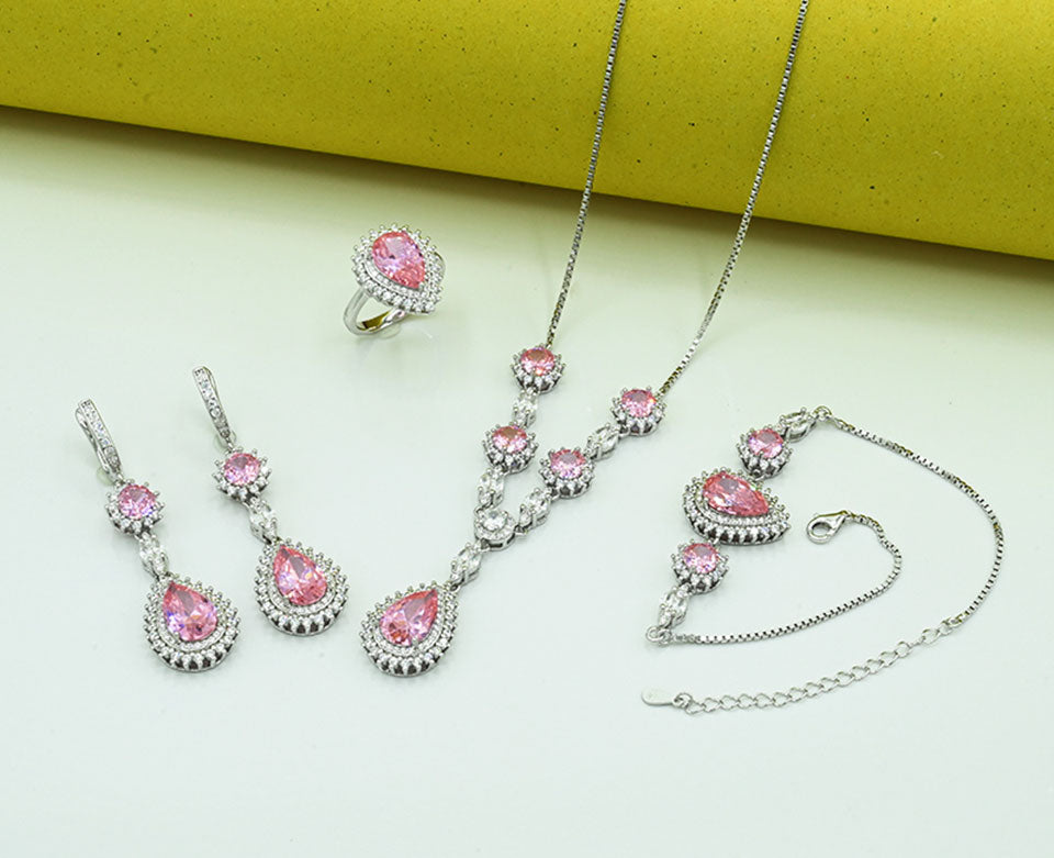 Silver 925 Rhodium-Plated Garnet Set