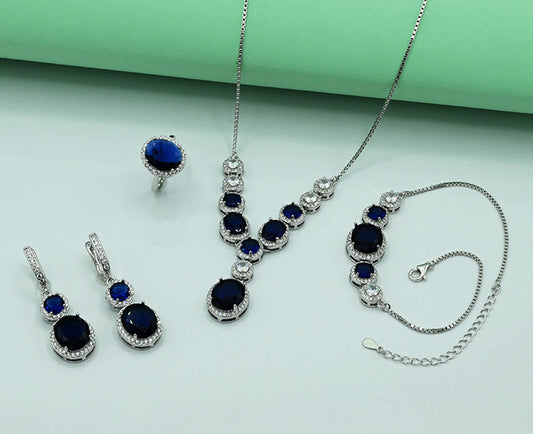 Silver 925 Rhodium-Plated Blue Sapphire Set