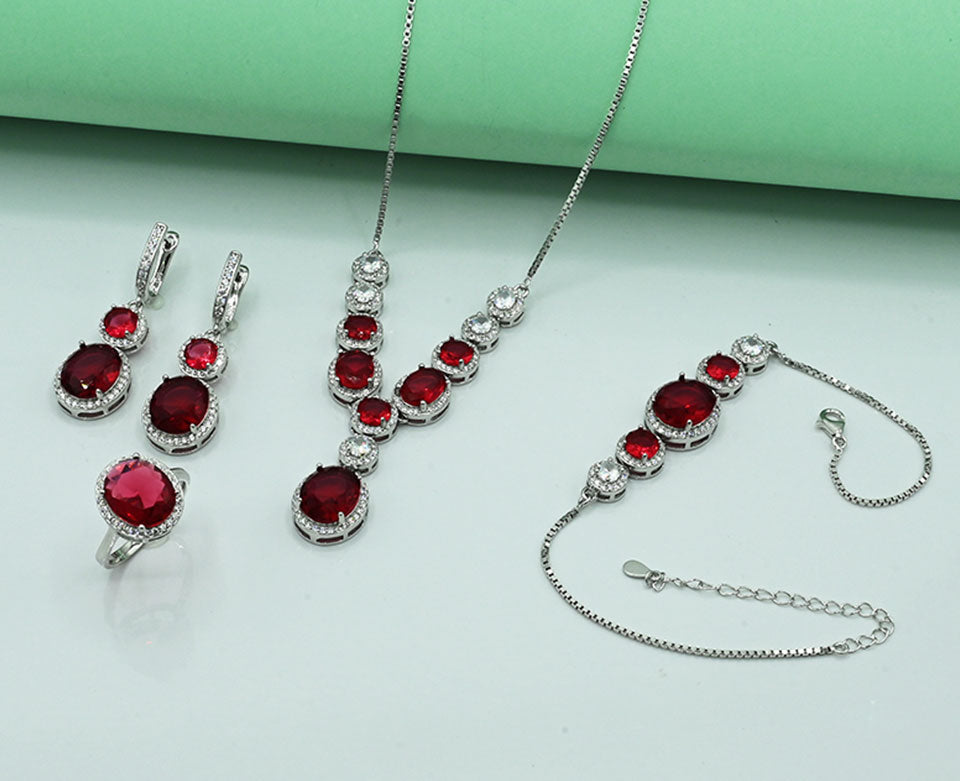 Silver 925 Rhodium-Plated Ruby Set