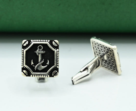 Anchor Design Rhodium Cufflinks
