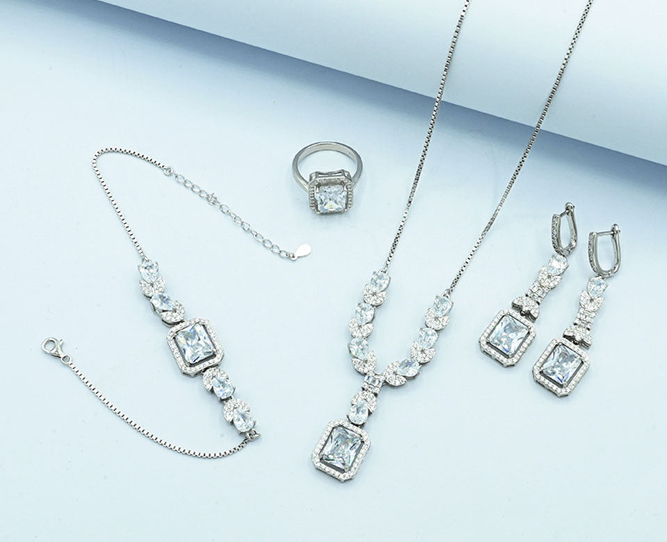 Silver 925 Rhodium-Plated Belgian Zircon Set