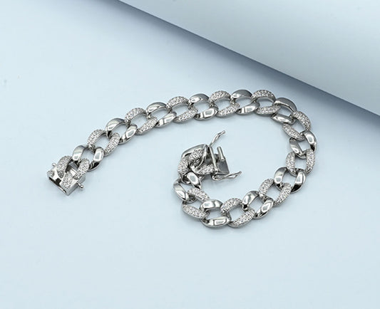 Zircon-Studded Cuban Link Bracelet (925 Silver)
