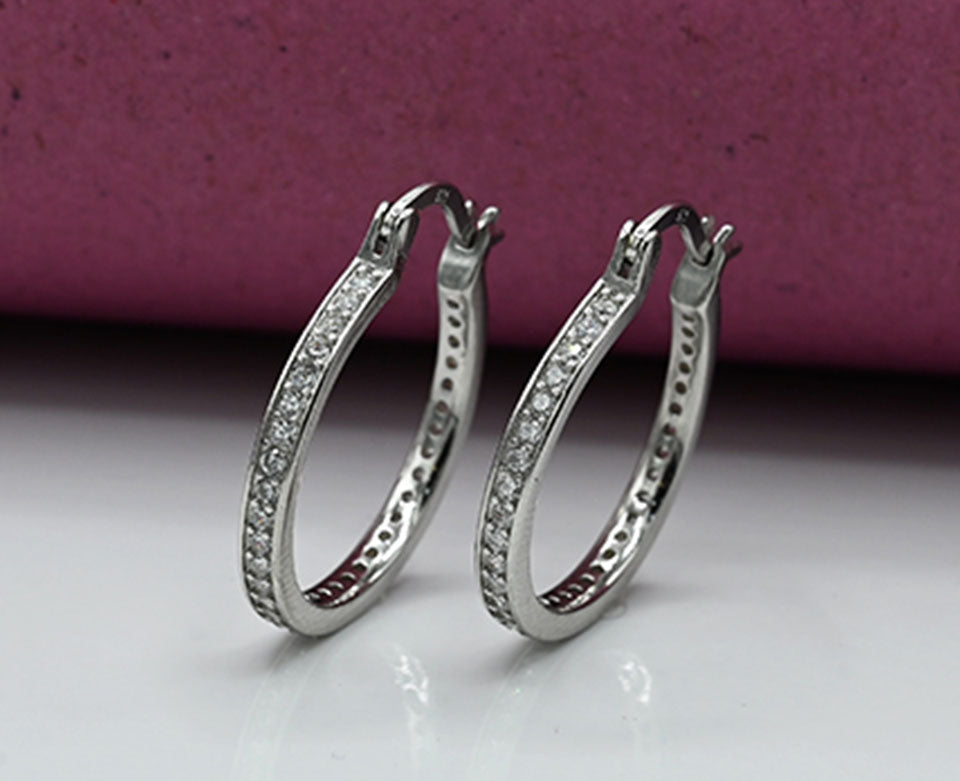 Ear rings Sterling silver 925 earrings for ladies Studded with zircons Rhodium plated