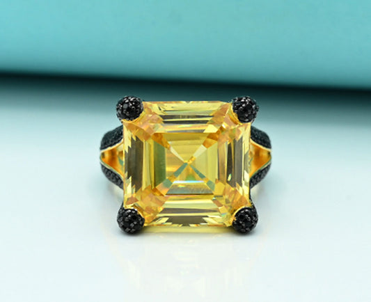 Topaz & Black Zircon Ladies Ring