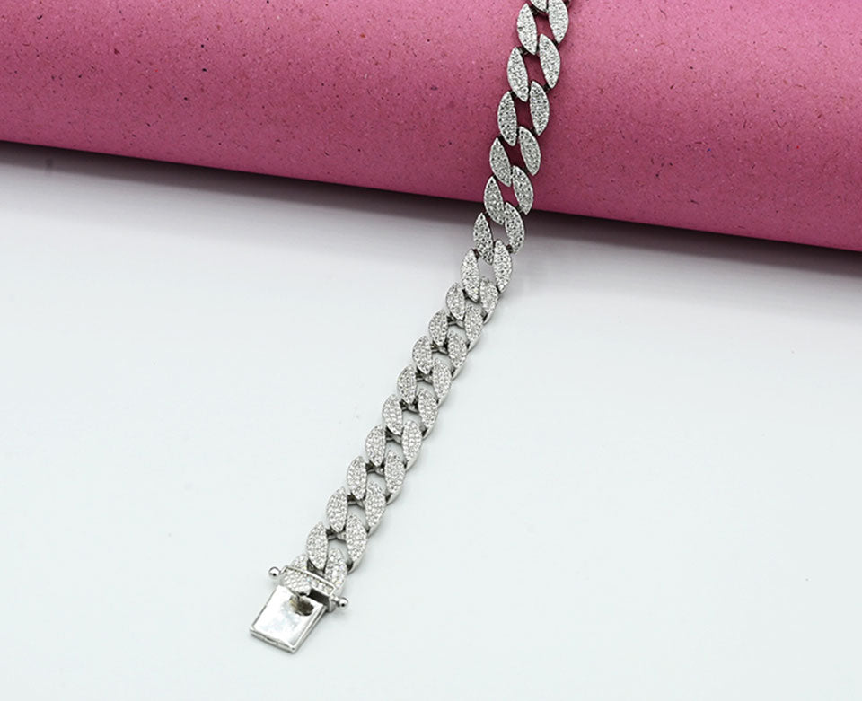 Sterling 925 Rhodium-Plated Cuban Link Zircon Bracelet