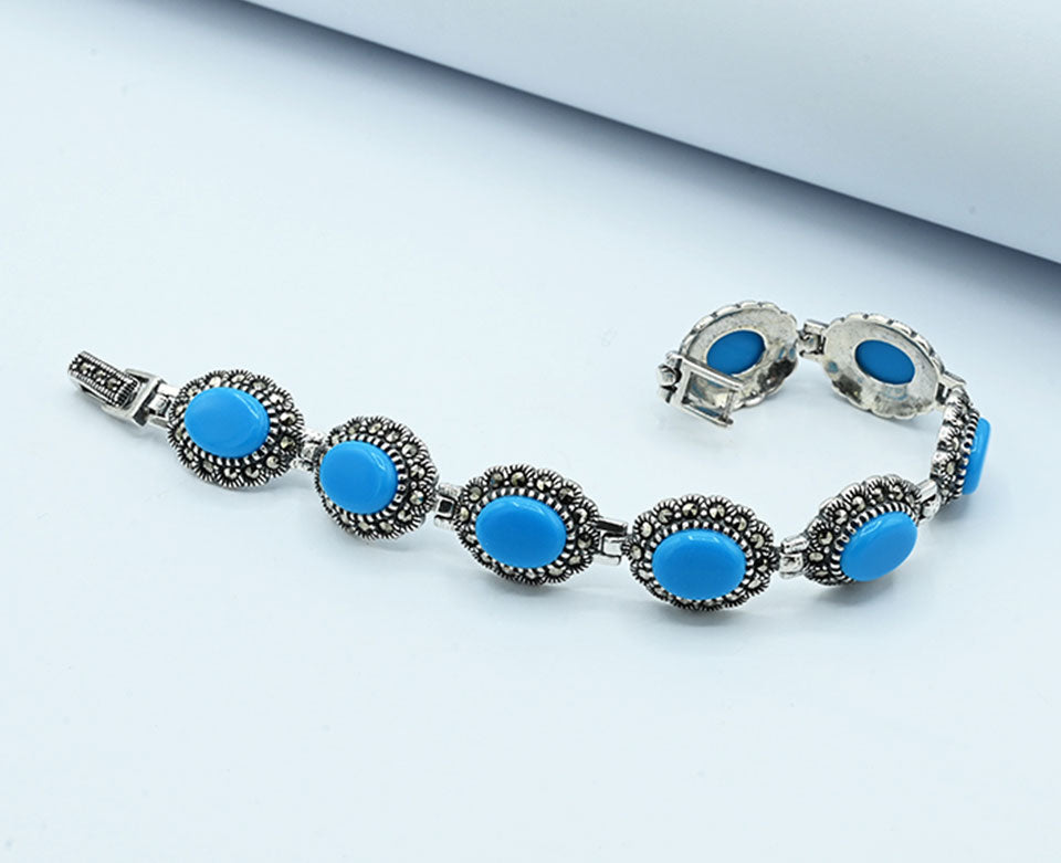 Turkish style Blue Stone Silver Bracelet