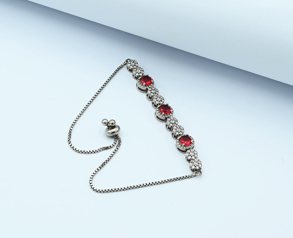 925 Silver Rhodium-Plated Ruby Stone Bracelet