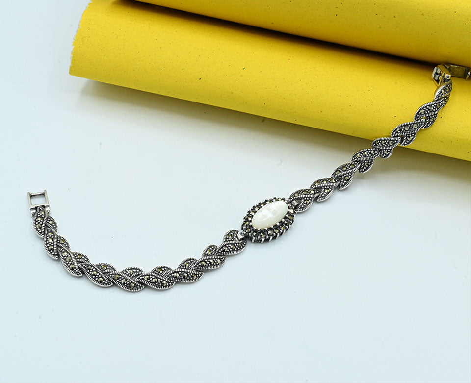 Turkish 925 Silver Rhodium-Plated Stone Bracelet