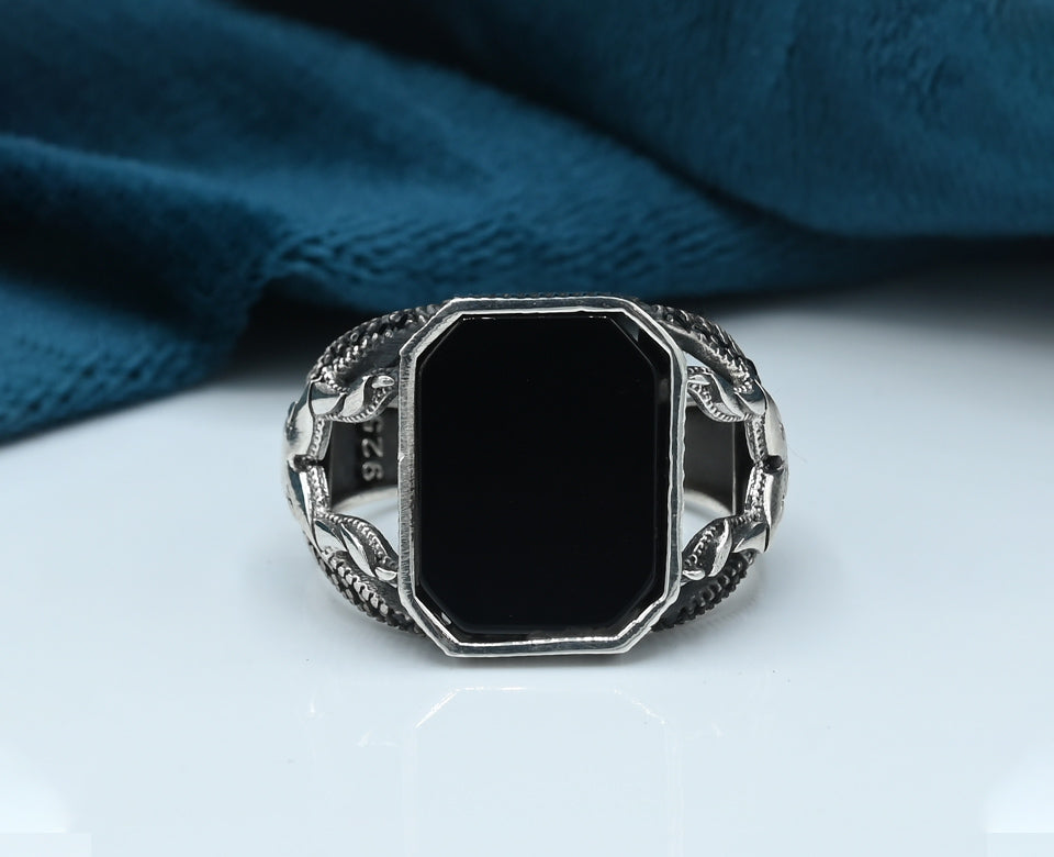 Gents ring Silver 925 Rhodium plated Studded with Black zirconia Stones