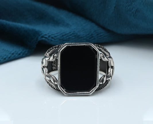 Gents ring Silver 925 Rhodium plated Studded with Black zirconia Stones