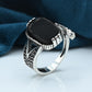 Gents Zulfiqar Ring  Silver 925  Studded With Fine quality Black Zirconia