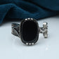 Gents Zulfiqar Ring  Silver 925  Studded With Fine quality Black Zirconia
