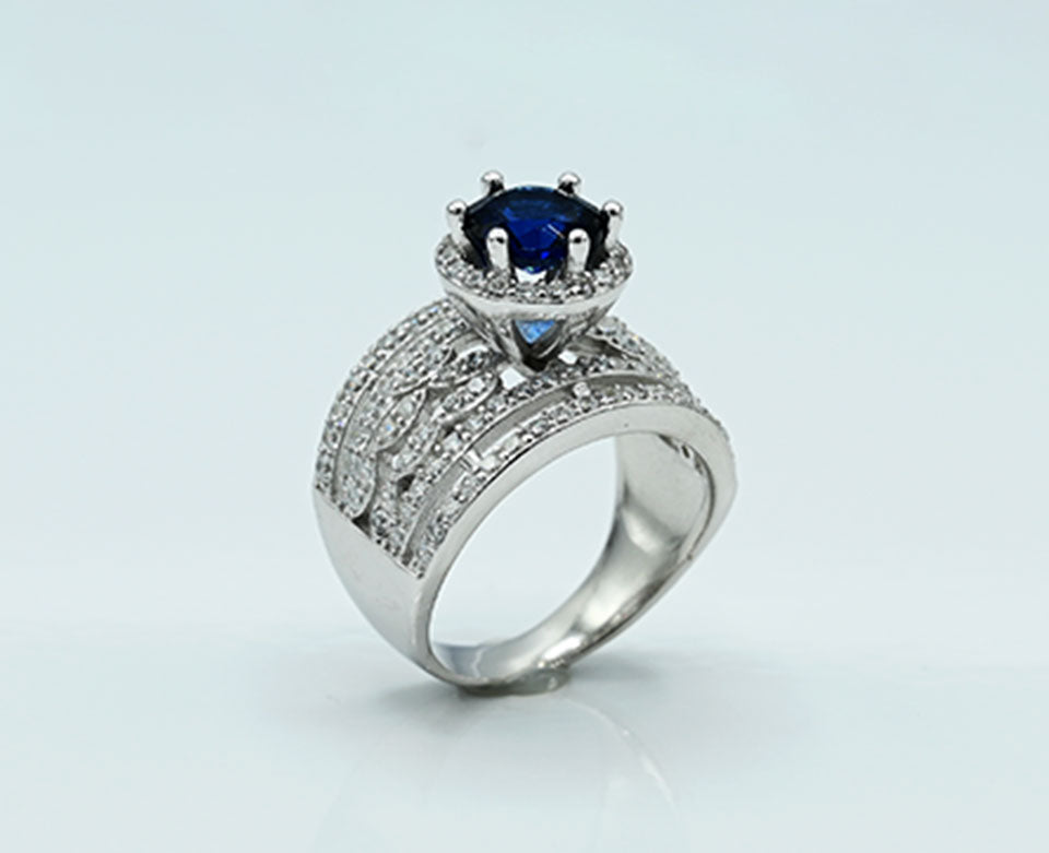 Blue Sapphire & Zircon Ring