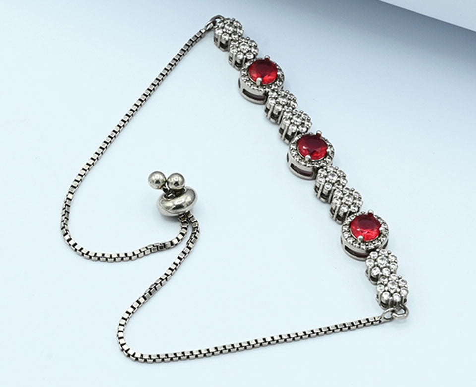 925 Silver Rhodium-Plated Ruby Stone Bracelet