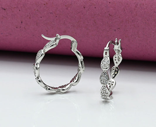 Ear rings Sterling silver 925 earrings for ladies Studded with zircons Rhodium plated