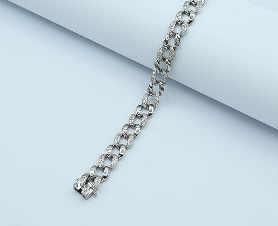 Zircon-Studded Cuban Link Bracelet (925 Silver)