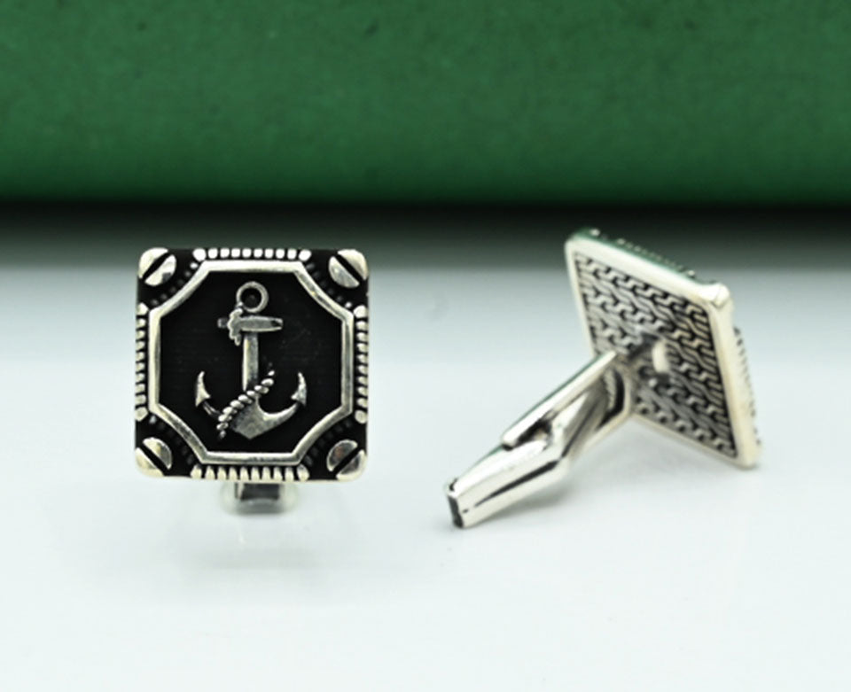 Anchor Design Rhodium Cufflinks