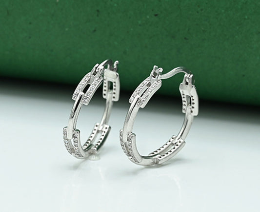 Ear rings Sterling silver 925 earrings for ladies Studded with zircons Rhodium plated
