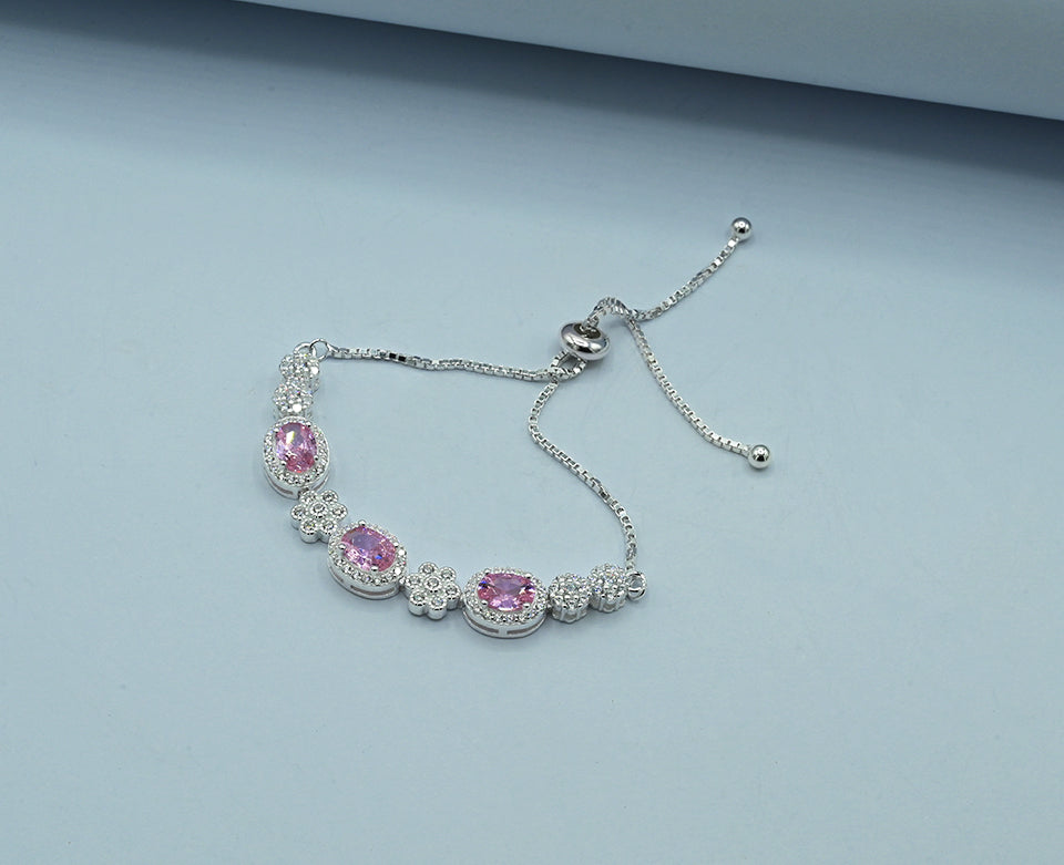 925 Silver Rhodium-Plated Garnet Stone Bracelet