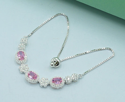 925 Silver Rhodium-Plated Garnet Stone Bracelet