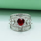 925 Silver Rhodium-Plated Zircon & Ruby Heart Ring