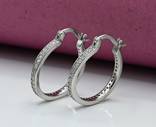 Ear rings Sterling silver 925 earrings for ladies Studded with zircons Rhodium plated