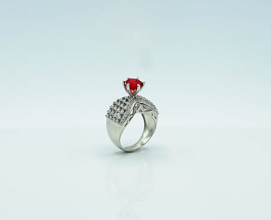 Ladies ring Silver 925 ladies ring  Rhodium plated Studded with zircons and spinel ruby in the Centr