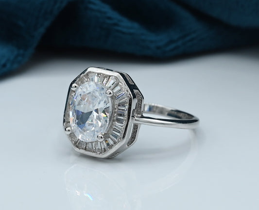 Ladies Ring Silver 925 Studded with fine quality Zirconia stone Rhodium plated
