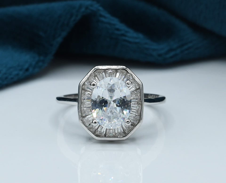 Ladies Ring Silver 925 Studded with fine quality Zirconia stone Rhodium plated