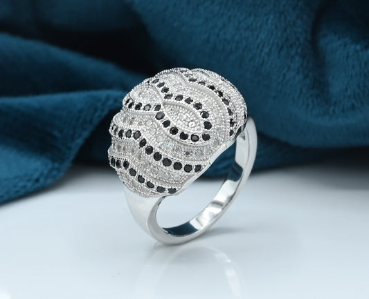 Ladies Ring Silver 925 Rhodium plated Studded with Zirconia