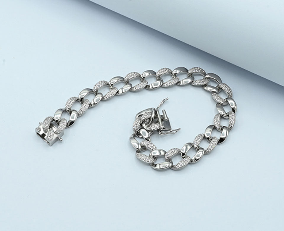 Zircon-Studded Cuban Link Bracelet (925 Silver)