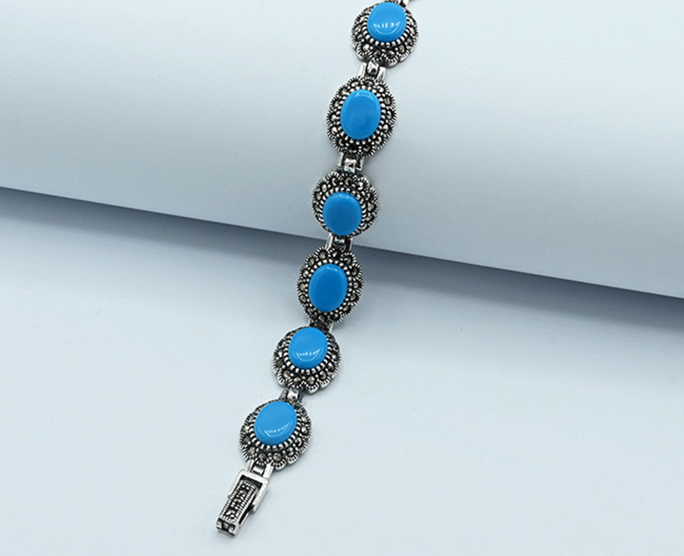Turkish style Blue Stone Silver Bracelet