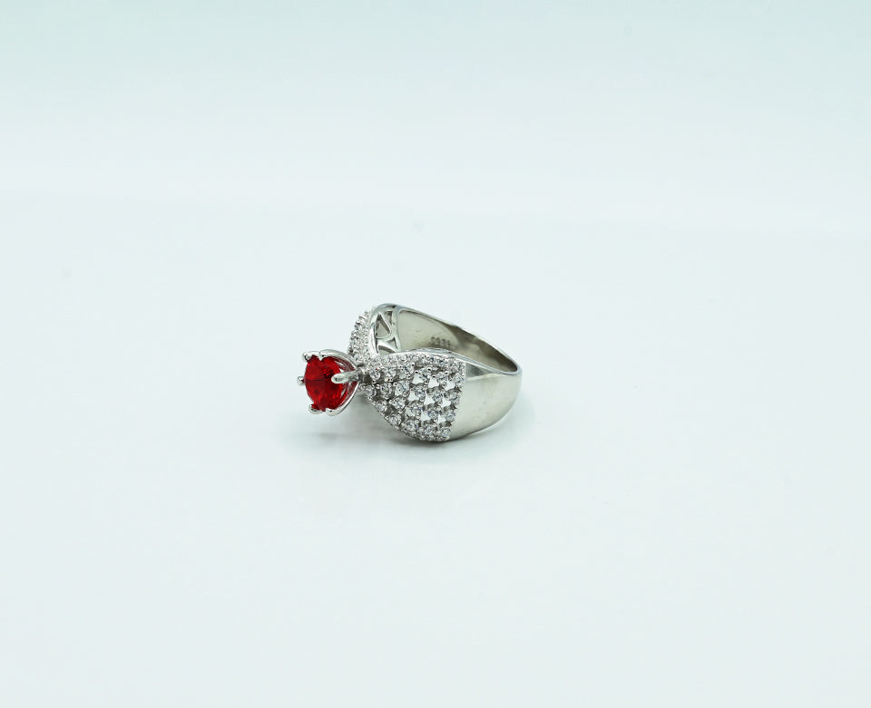 Ladies ring Silver 925 ladies ring  Rhodium plated Studded with zircons and spinel ruby in the Centr