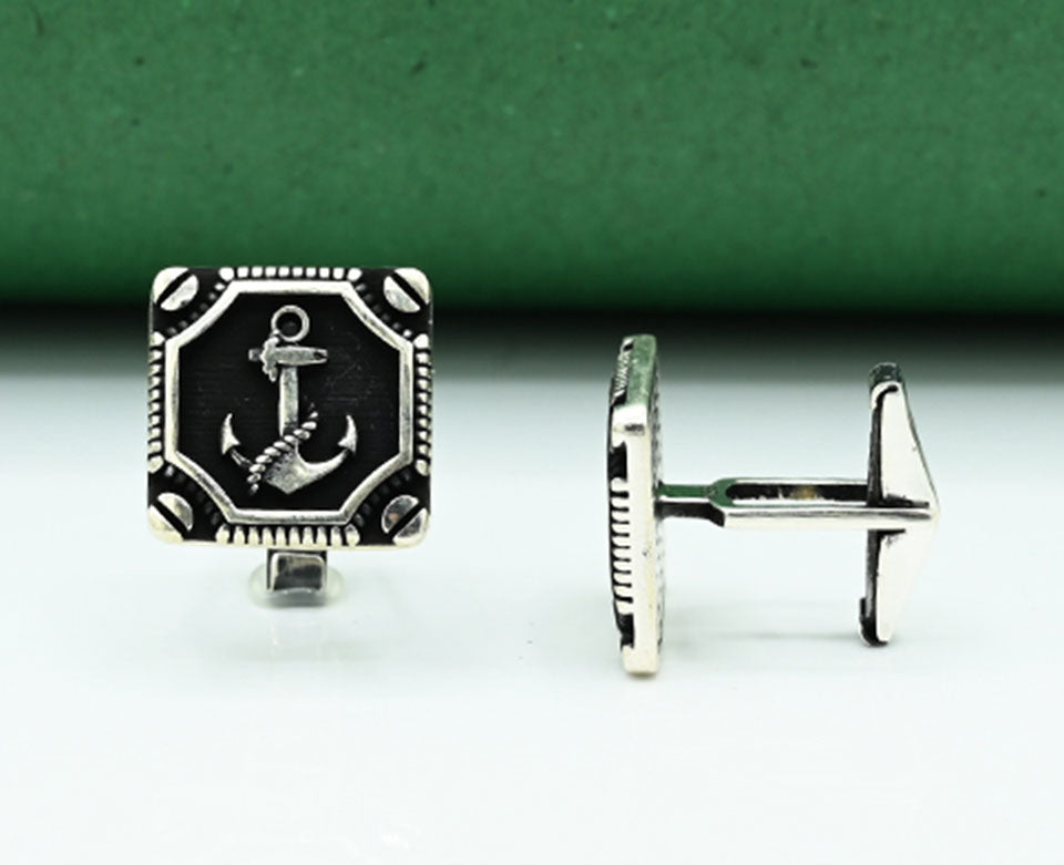Anchor Design Rhodium Cufflinks