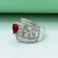 925 Silver Rhodium-Plated Zircon & Ruby Heart Ring