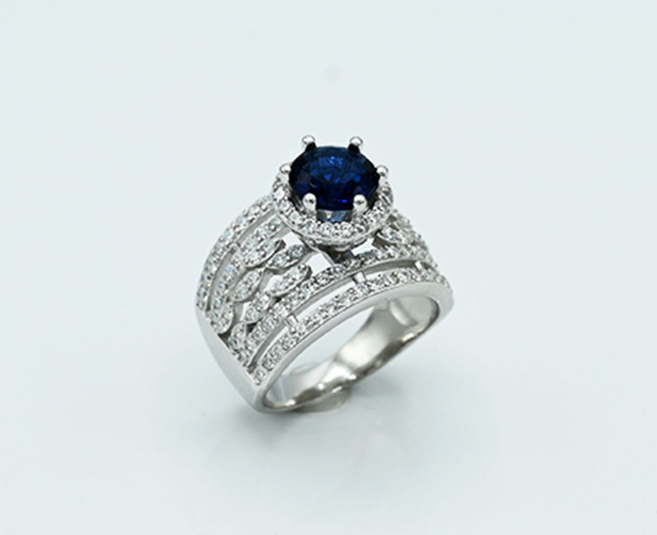 Blue Sapphire & Zircon Ring