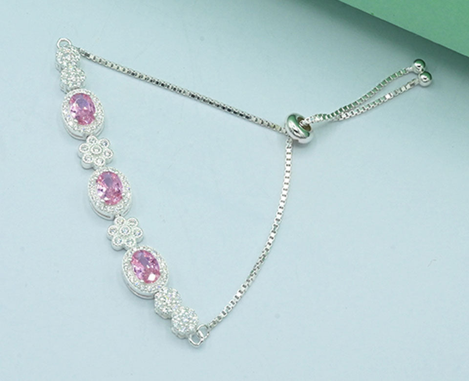925 Silver Rhodium-Plated Garnet Stone Bracelet