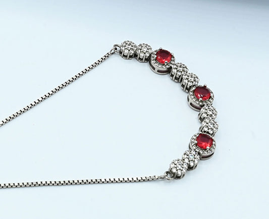 925 Silver Rhodium-Plated Ruby Stone Bracelet
