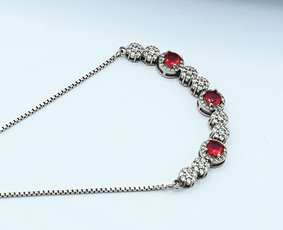 925 Silver Rhodium-Plated Ruby Stone Bracelet