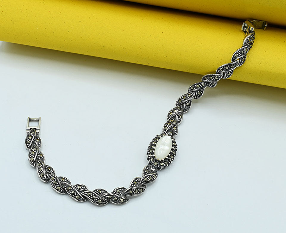 Turkish 925 Silver Rhodium-Plated Stone Bracelet