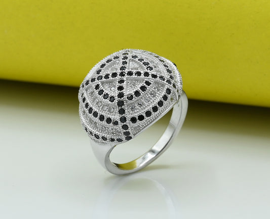 Ladies Ring Silver 925 Studded with fine quality White and Black Zirconia stone Rhodium plated