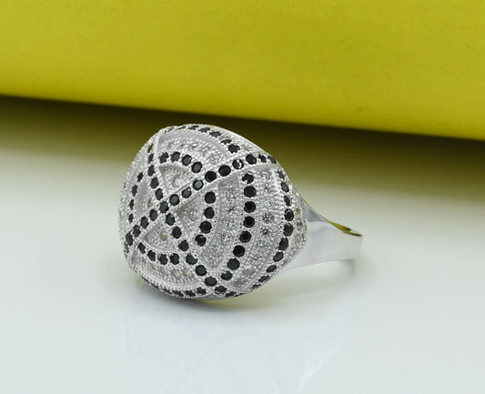 Ladies Ring Silver 925 Studded with fine quality White and Black Zirconia stone Rhodium plated