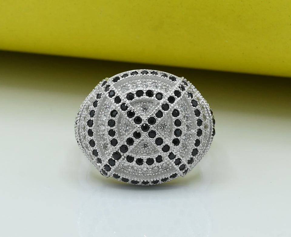 Ladies Ring Silver 925 Studded with fine quality White and Black Zirconia stone Rhodium plated