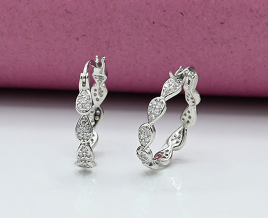 Ear rings Sterling silver 925 earrings for ladies Studded with zircons Rhodium plated