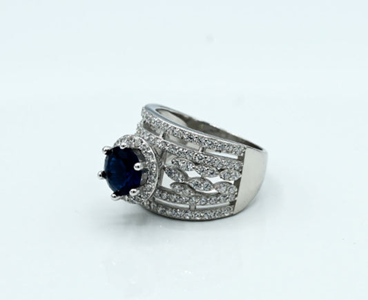 Blue Sapphire & Zircon Ring