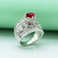 925 Silver Rhodium-Plated Zircon & Ruby Heart Ring