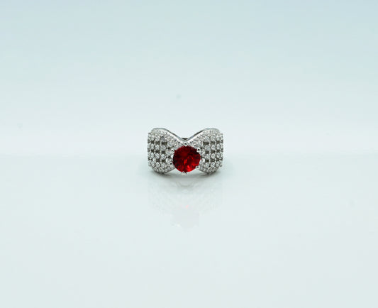 Ladies ring Silver 925 ladies ring Rhodium plated Studded with zircons and spinel ruby in the Centr