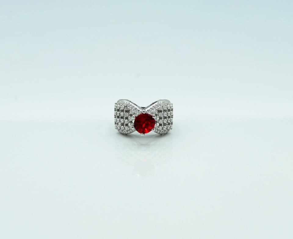 Ladies ring Silver 925 ladies ring  Rhodium plated Studded with zircons and spinel ruby in the Centr