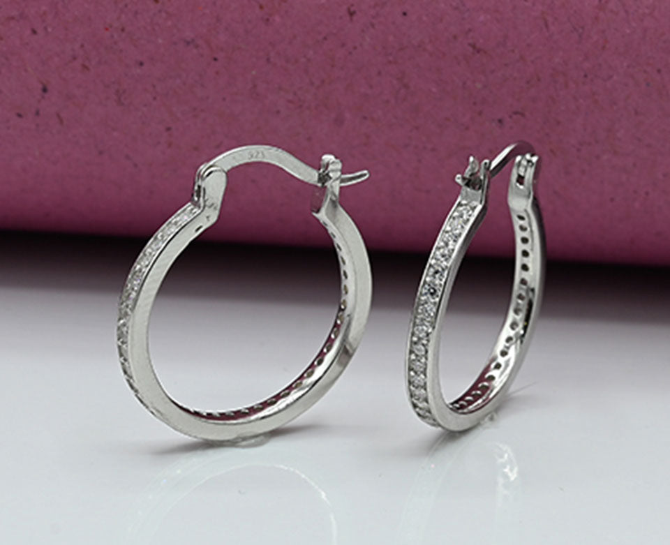 Ear rings Sterling silver 925 earrings for ladies Studded with zircons Rhodium plated